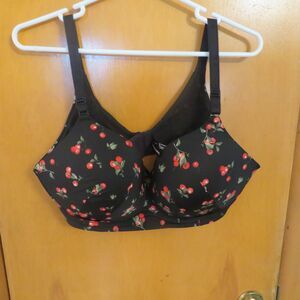 Torrid Curve Push-Up Wire-Free Bra Black Red Cherries Size 40DD